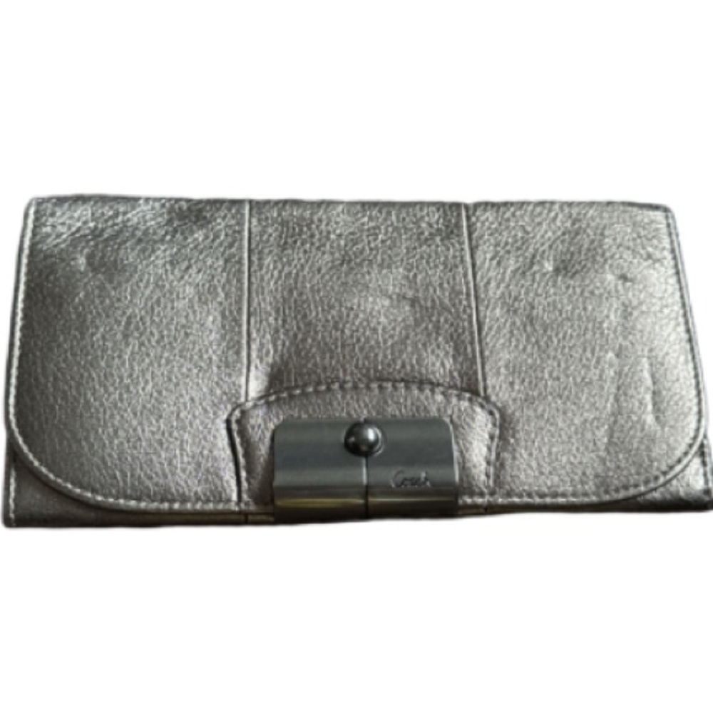 Coach Kristin Pewter Gold Pebbled Leather Envelope Wallet Organizer Checkbook